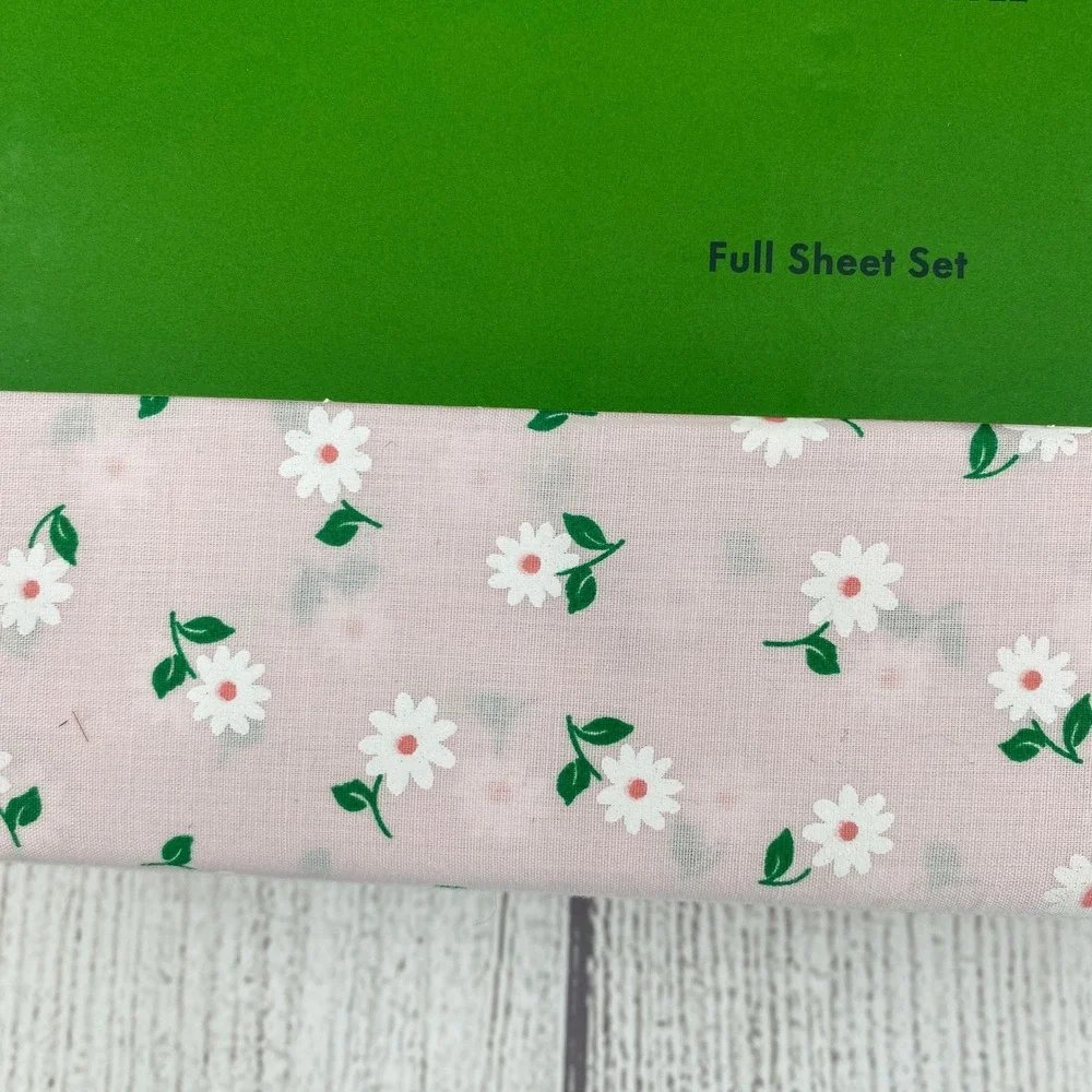 Kate Spade Sheet Set FULL Pink Daisy Floral 100% Cotton Percale Cottagecore